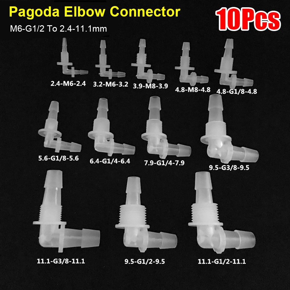 10 Peças Conector Cotovelo Pagoda M6-G1/2 Para 2,4-11,1mm Para Acessórios de Aquário