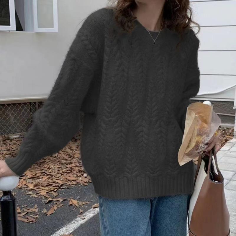 Autumn and Winter New Fashion Pink Gentle Soft Waxy Lazy Style High-end Pullover Knitted Sweater Twist Sweater Women