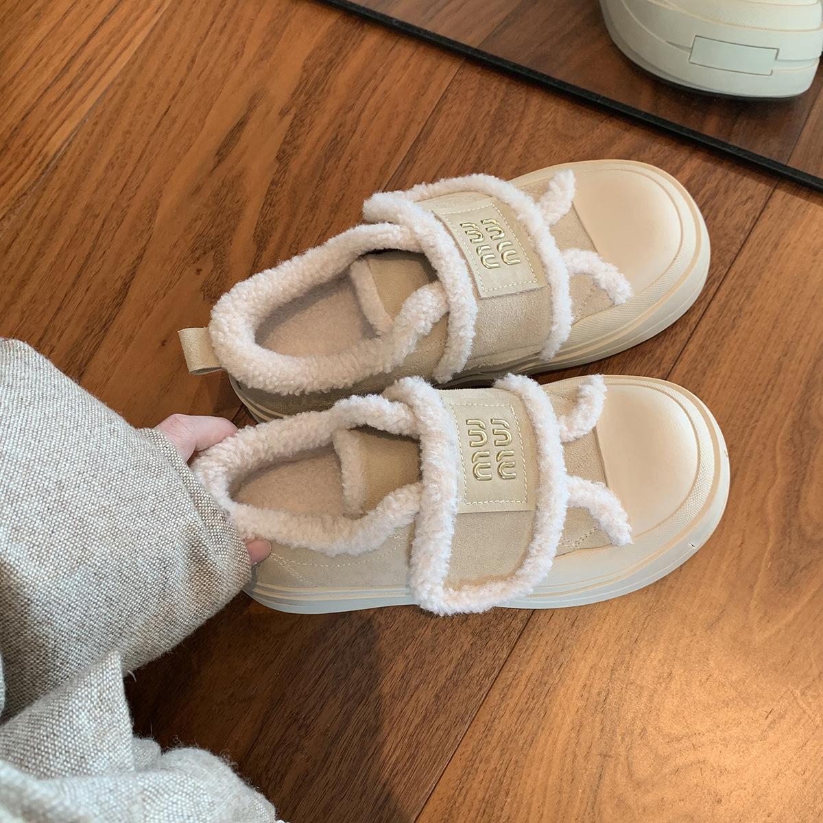 

Ah miu~ shoes women s versatile autumn and winter cowhide thick-soled heightening casual women s shoes velvet Velcro fluffy shoes cotton shoes 35