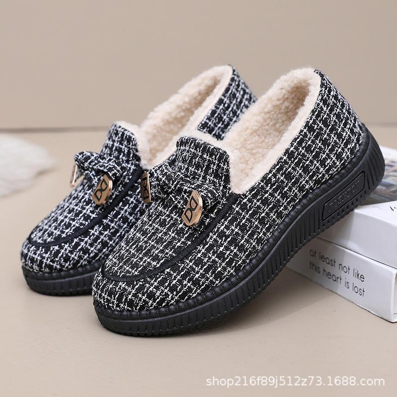 Koselige Memory Foam Loafer-sko for kvinner med varmt fleecefôr Lukkede ryggsko med sklisikre innendørs utendørs gummisåle flat plattformsko