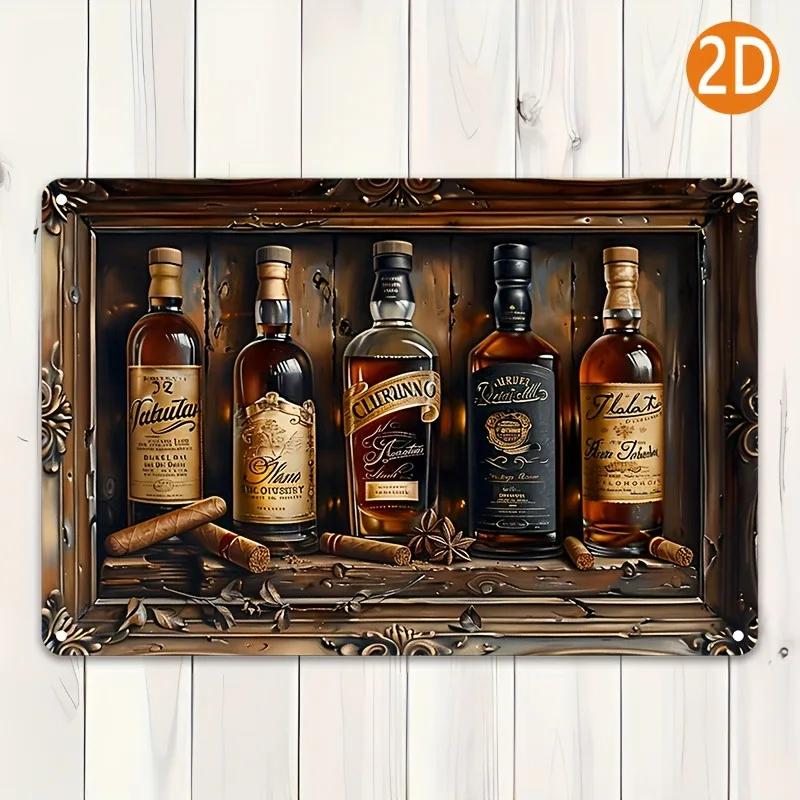 Whiskey & Square Aluminum Sign - Versatile Hanging Art, Bar/Home/Restaurant Decor