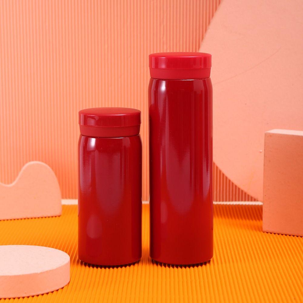 Solid Color Slim Insulated Thermal Water Bottle Round Hot Cold Water Bottle  Outdoor Hiking