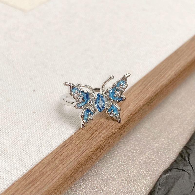 [Charm Blue Qi Ring] Sea Blue Zircon Light Luxury Niche Open Ring Personality Advanced Sense Color Treasure Index Finger Ring Female
