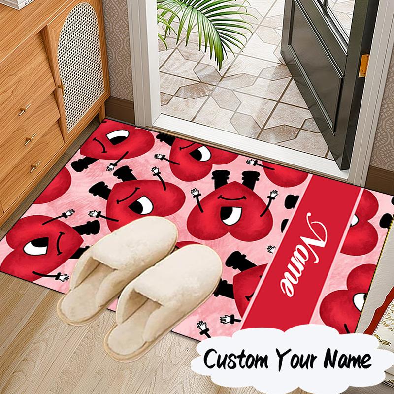 Custom Name Heart Bad Bunny Journal Rug for Living Room, Game Rooms, Office, Bedroom, Floor Mat Playful Design, fan gifts Christmas decor