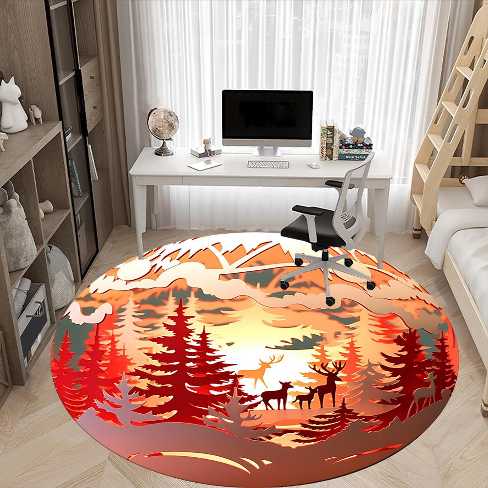 1 Stück Waldszene Dekoration Stuhl Teppich für Büro, Weiche, Rutschfeste Polyestermatte, Büro, Eingangsbereich, Wohnzimmer, Schlafzimmer