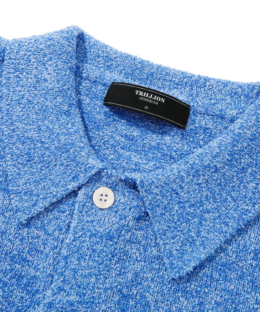 TRILLION Washable Boucle Collar Short Sleeve Knit (Melange Blue)