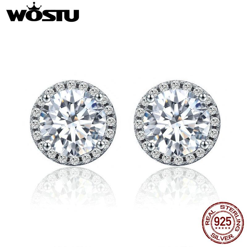 WOSTU 12MM 925 Sterling Silver 4 Carat Round Cut CZ Stud Earrings for Women Halo Bridal Bridesmaid Wedding Jewelry Gift CQE358