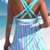 European & American 2025 Striped Ruched Tankini & High-Waisted Boy Shorts for Women