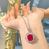 Women Jewelry Set Luxury Red Corundum Pendant Fashion Simple Elegant Pigeon Blood Ring Earrings
