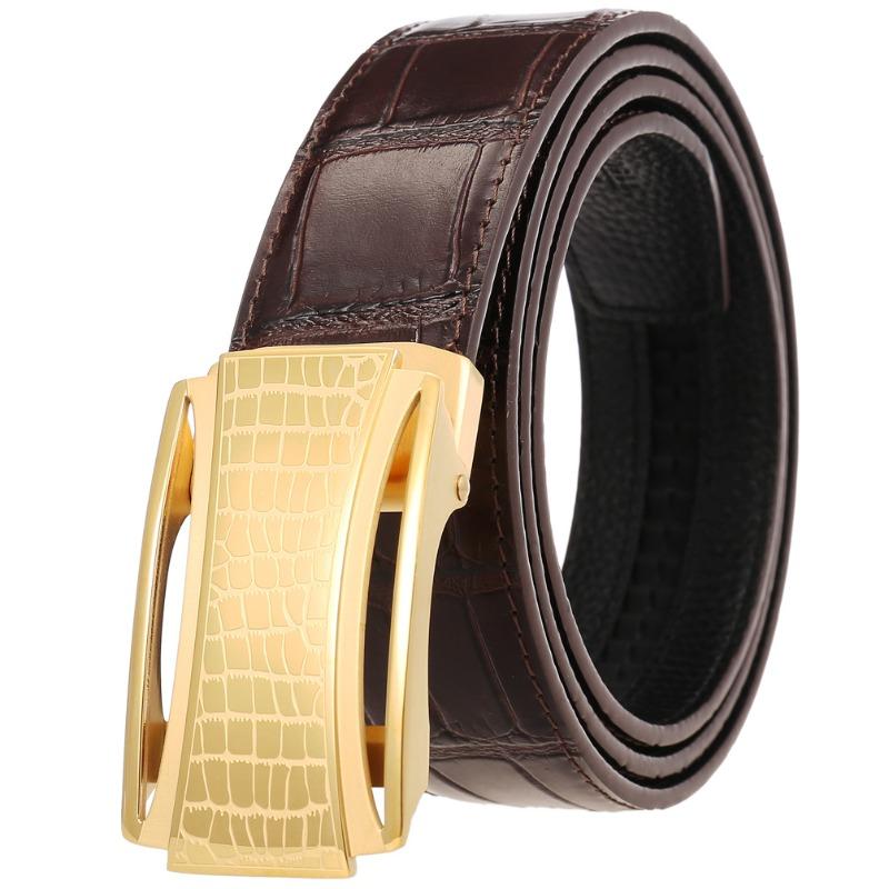 Men s top grain leather belt with durable stainless steel automatic buckle 120