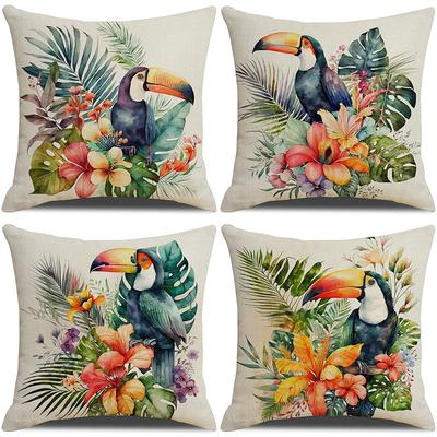 New Summer Tropical Green Plants Imitation Hemp Pillow Case Hummingbird Sofa Pillow Living Room Decorative Cushion Cover