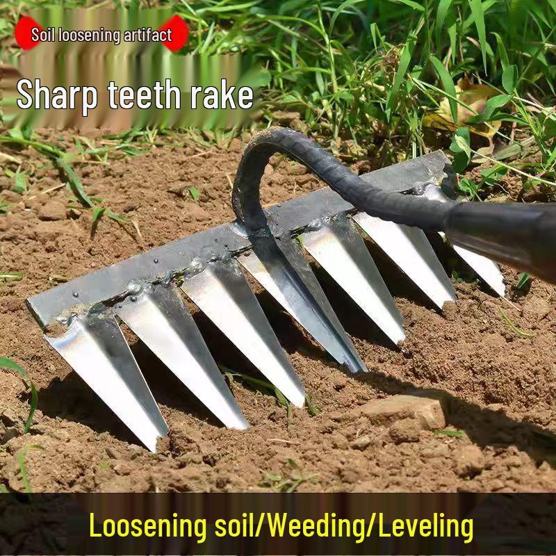Six-Tooth Steel Weeding Hoe & Root Rake for Soil Loosening and Farming