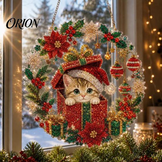 DIY Holiday Crafts for Adults Christmas Faux Diamond Art Ornament, Santa Claus Sun Catcher Kit, Rhinestone And Craft Supplies Kids Xmas Wreath Hanging