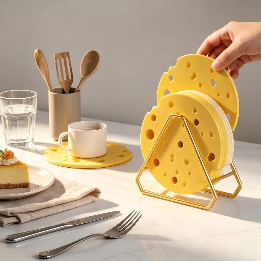 1/2pcs Heat-resistant Mat Cheese Shape Non-Slip Table Mat Anti-scald Cup and Bowl Mat Oil-resistant for Sideboard Kitchen Bar