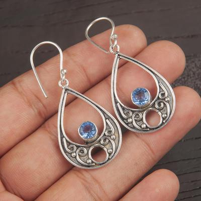 Pendientes de tanzanita hechos a mano con piedras preciosas, pendientes de plata de ley maciza 925, joyería antigua, pendientes para regalo de compromiso