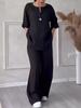 Women 2-Piece Outfit Long Sleeve Button Blouse & Wide Leg Pants Set Casual Solid Linen Look Suit S-5XL