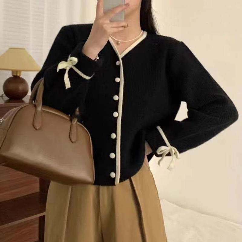 Women's Knitted Sweater Cardigan Spring and Autumn Fashion Chinese Style Lace Up Fashion