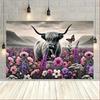 Highland Cow In Flower Field Tapestry Wall Hanging For Living Room Bedroom Decor Rustic Animal Art Print Home Decoration Gift