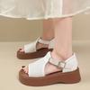 Fashion 2025 Women'S Leather Upper Plus Size Sandals Open Toe Roman Thick Sole Flat Sandals Hollow Breathable Comfort