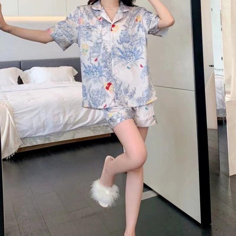 The Same Blue And White Porcelain Pattern Summer Light Luxury Trend Pattern Short-Sleeved Shorts Loungewear Set