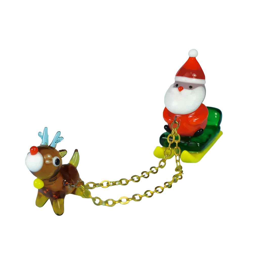 

Forkart cute handmade glasswork sled pulling Santa and reindeer