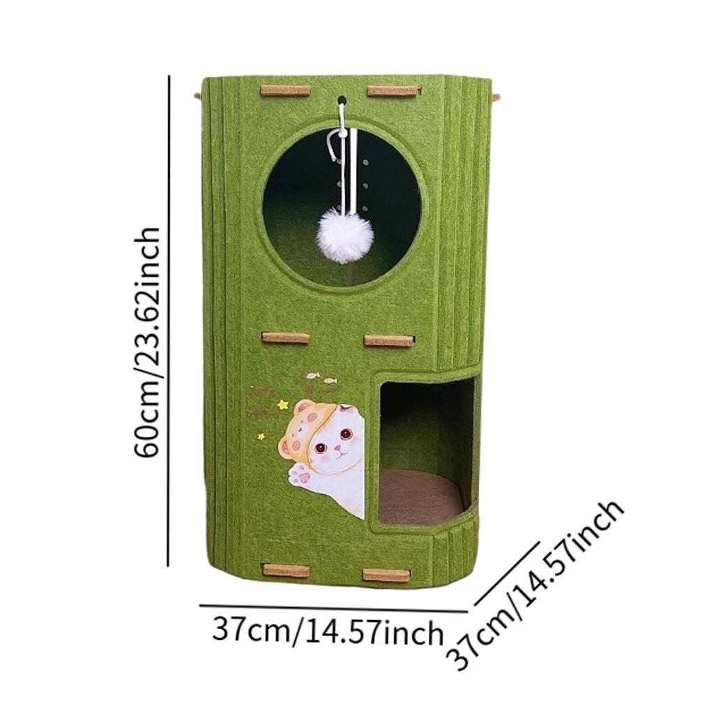 2-3 Tiers Cat House Enclosed Hut Cat Climbing Tree Kitten Scratching Post W/ Hanging Ball Toy for Cats Sleeping Resting Playing
