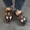 Johnature Thick Soled Retro Genuine Leather Women's Shoes Pumps Round Toe Lace Up Mixed Colors Platform Shoes