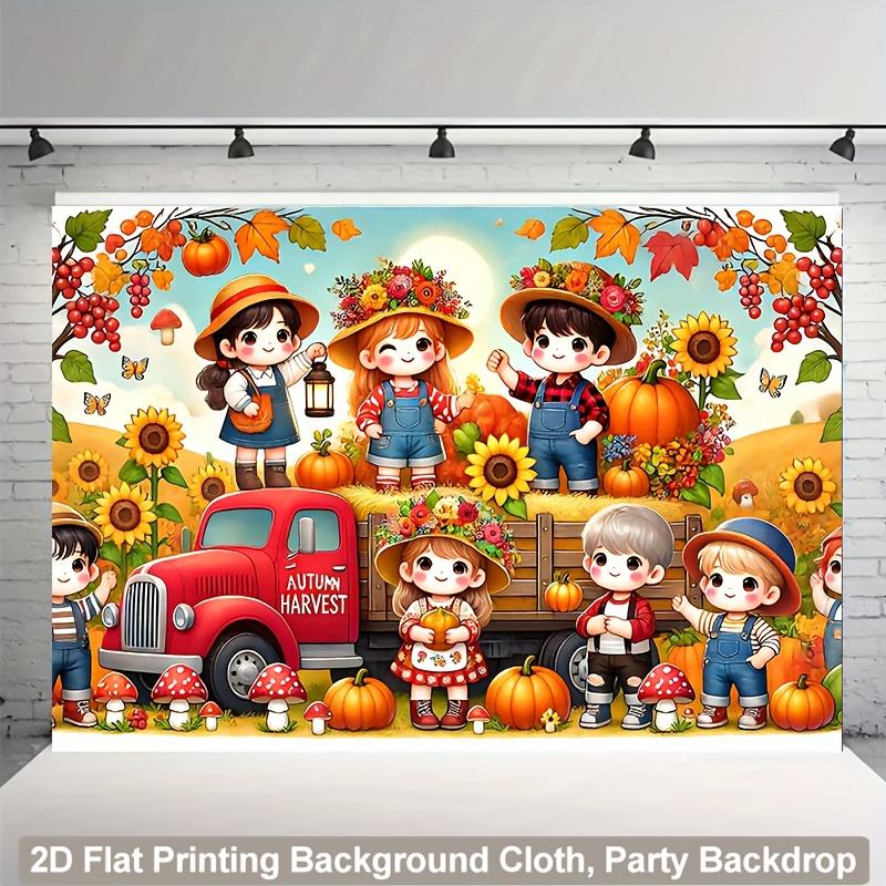 2D Plane 1 Scene of Children Playing Joyfully Under a Harvest Red Truck Suitable for Family Parties Weddings and Birthdays
