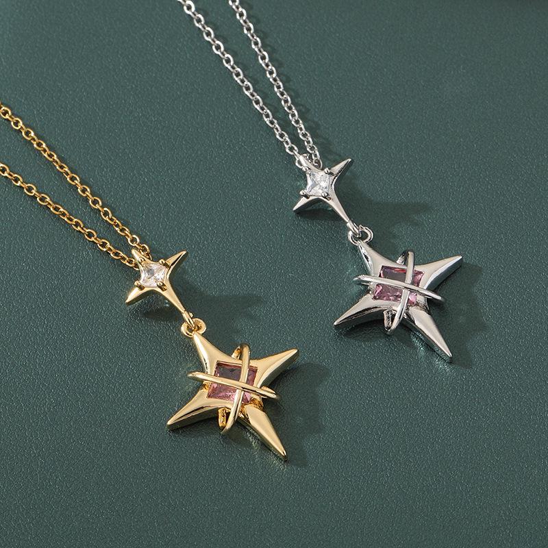 Elegancki Naszyjnik z Zawieszką w Kształcie Gwiazdy ze Stali Tytanowej z Cyrkonią - Damski Wszechstronny Łańcuszek na Obojczyk