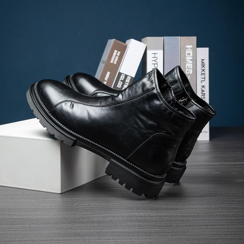Leather Boots Men's Autumn Leather Trend Fashion Chelsea Men's Boots High Top Platform Zipper Large Size Fashion Martin Boots