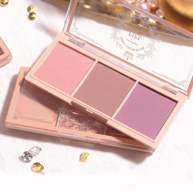 

3 цвета, матовая палитра румян, портативные тени для век, макияж, контурные тени, многофункциональные румяна для лица