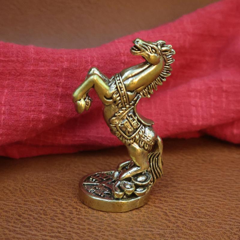 Brass Zodiac Copper Ornament Standing Wealth Money Bag Treasure Bowl Horse Office Living Room Home Decor