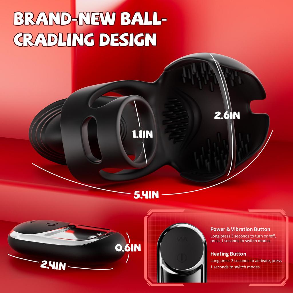 APP Control Vibrating Penis Ring Cock Ring for Men Ejaculation Delay 360° Wrapping Testicle Perineum Perineum Stimulator Sex Toy with Heating Function