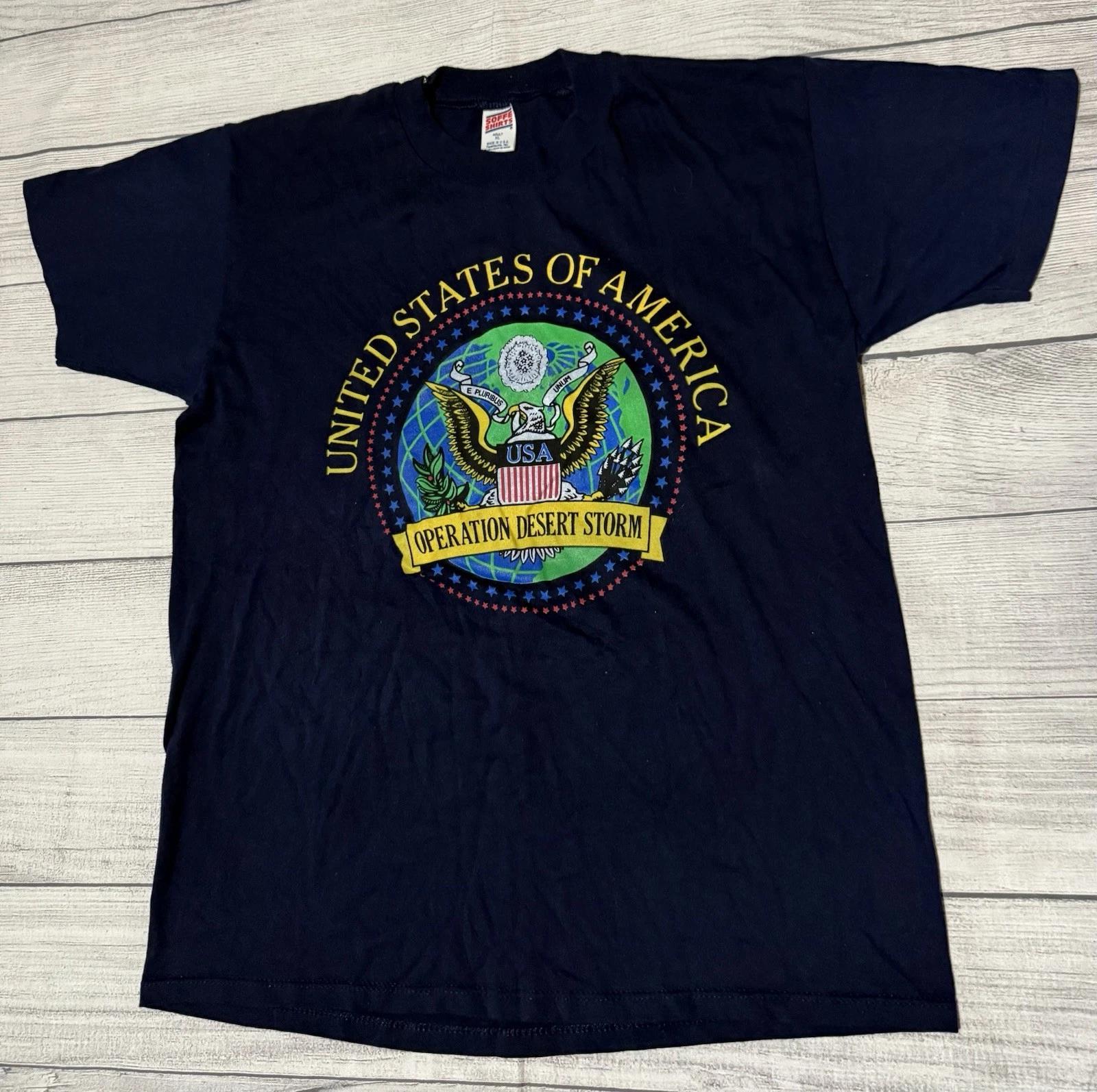 VINTAGE 90s Operation Desert Storm Adult Extra Large Blue T Shirt XL XL