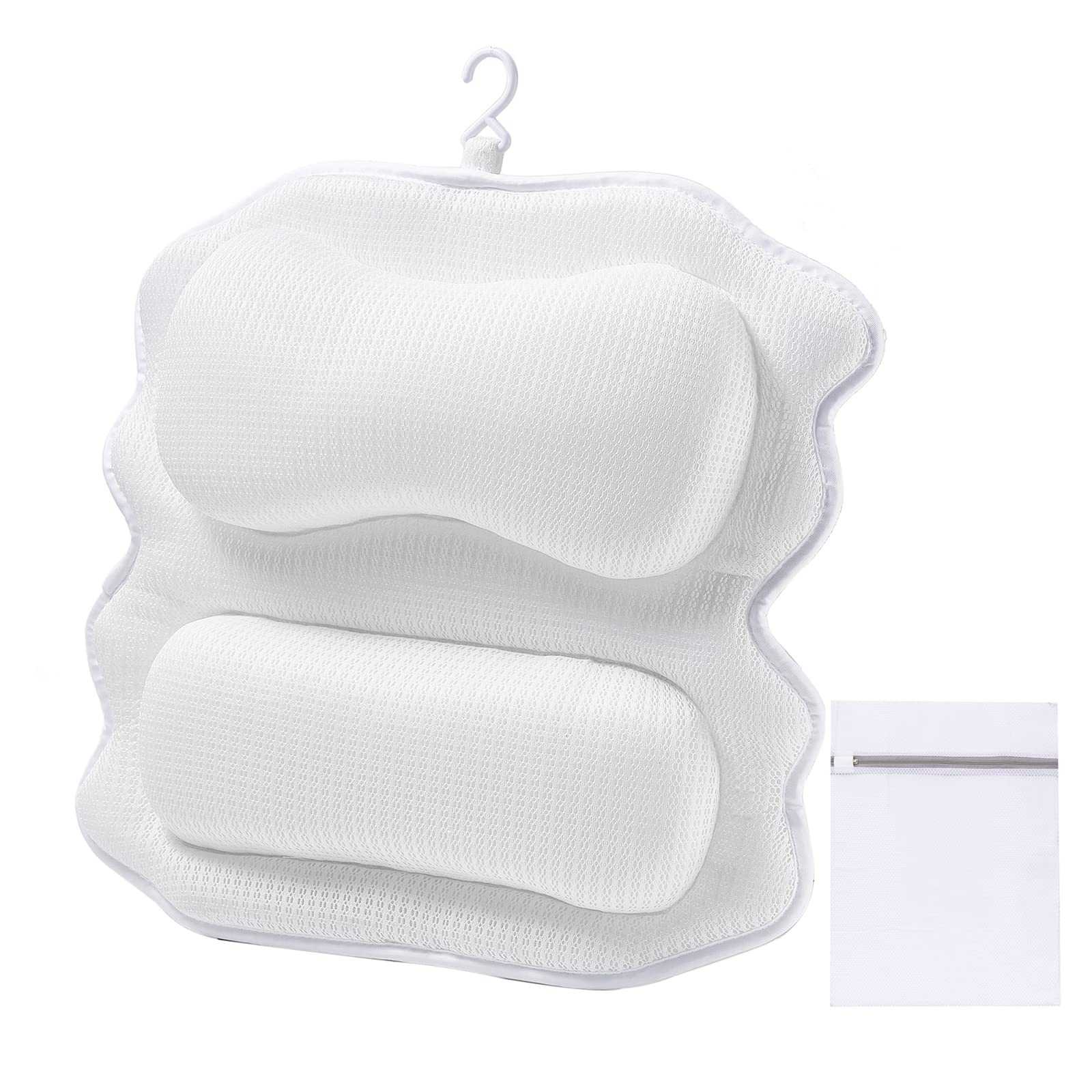 

AIRMFJI Bath Pillow, Newly Upgraded, Soft, Breathable Mesh, with Suction Cups, Hooks, and Laundry Net, a Popular Mother s Day Gift, Perfect for