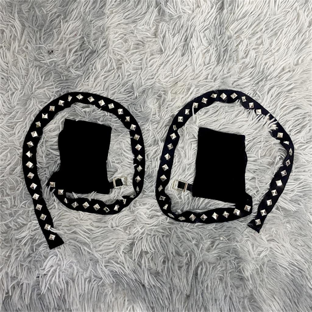 1pair Women Punk Mittens Rivet Ribbons Streetwear Sleeves Half Finger Sleeve for Riding and Music Festivals