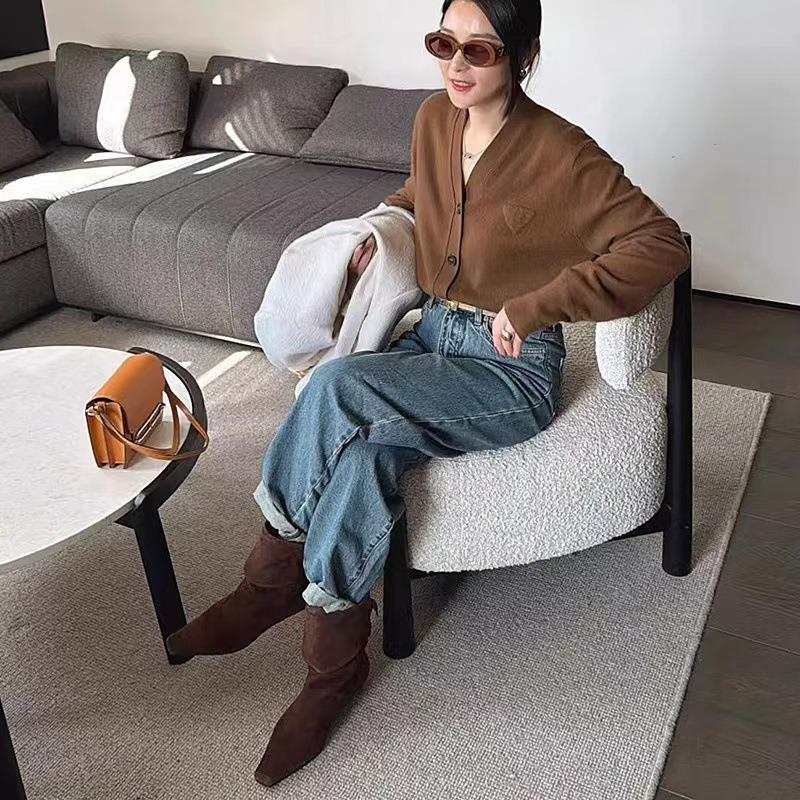 Sheepskin Edition~ Niche Chelsea Boots Skinny Boots Women's Short Boots Autumn and Winter Flat Bottom Square Head Western Cowboy Boots