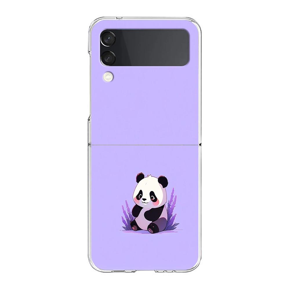 Phone Case For Samsung Galaxy Z Flip 3 4 5 Hard Folding Clear PC Bumper For Samsung Z Flip 6 Back Cover Cartoon panda