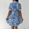 Casual Loose Fit Shirt Dress for Women Button Front Short Sleeve Collared Dress with Printed Hemline Border Design