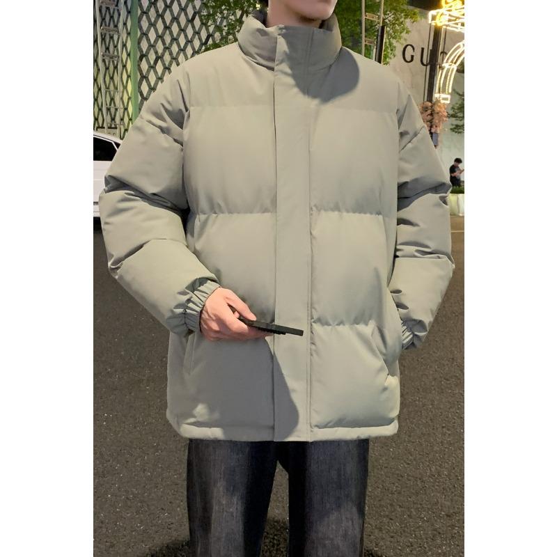 Winter Stand Collar Cotton Coat Mens Single Color Cotton Coat Mens Coat Couples Same Style Everyday Hong Kong Style Bread Coat Top