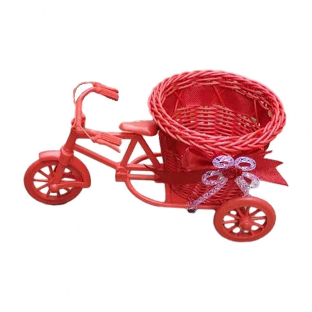 Bicycle Artificial Woven Flower Basket Tricycle Planter Large Capacity Multi-Function Decorative Nostalgic Plant Rack Stand