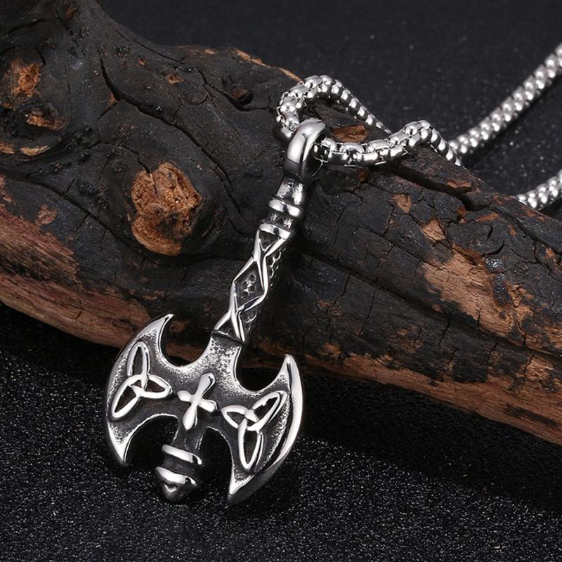 

Viking Axe Pendant Necklace Silver Stainless Steel Box Chain Hip Hop Punk Style Jewelry Gift for Men Women
