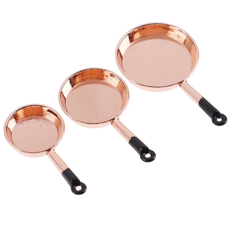 Cena de jogo de comida criativa modelo mini frigideira conjunto de 3 peças acessórios para casa de bonecas