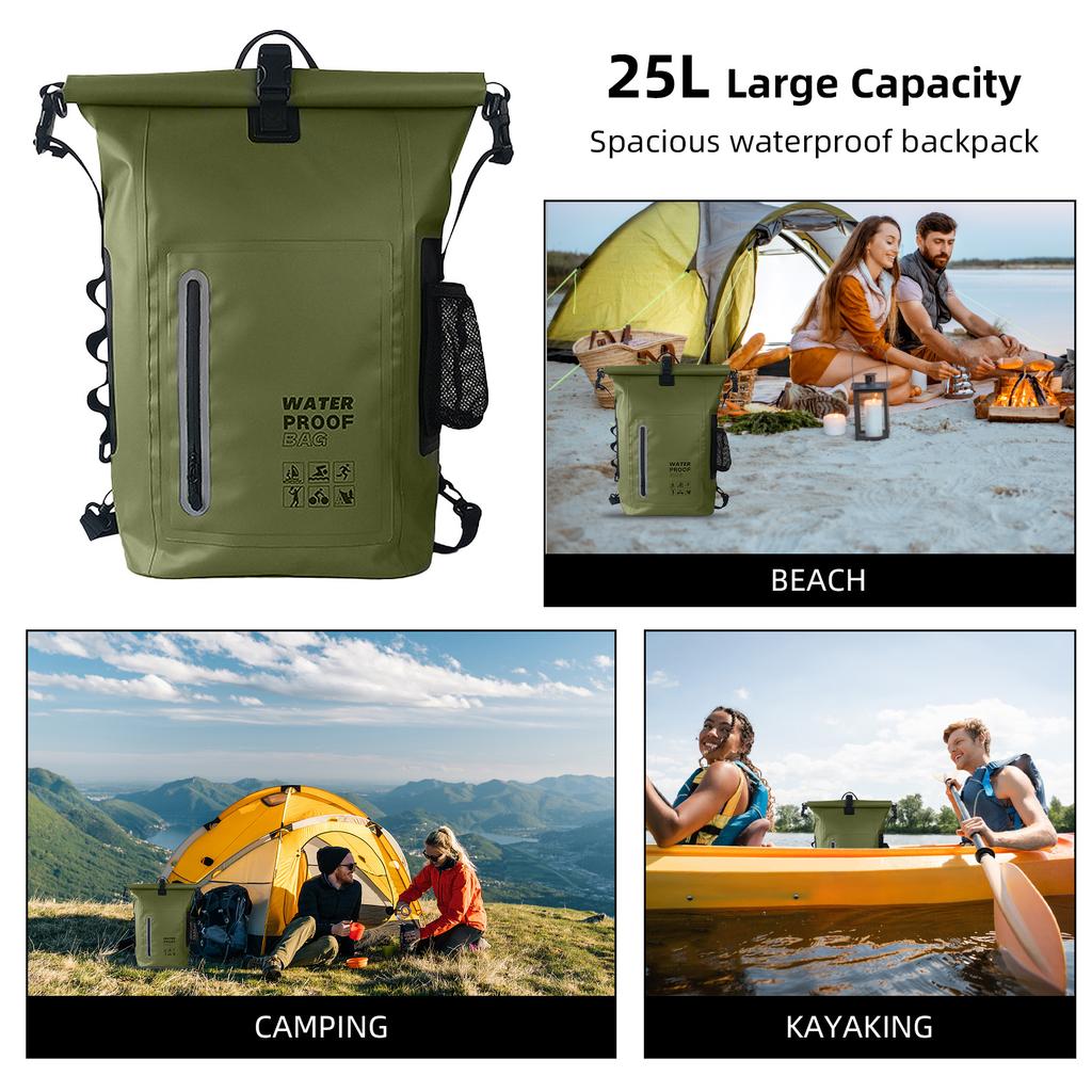 Waterproof Backpack 25L 500D PVC Mesh Fabric Camping Backpack for Men and Women Backpacking Hiking Camping Gear