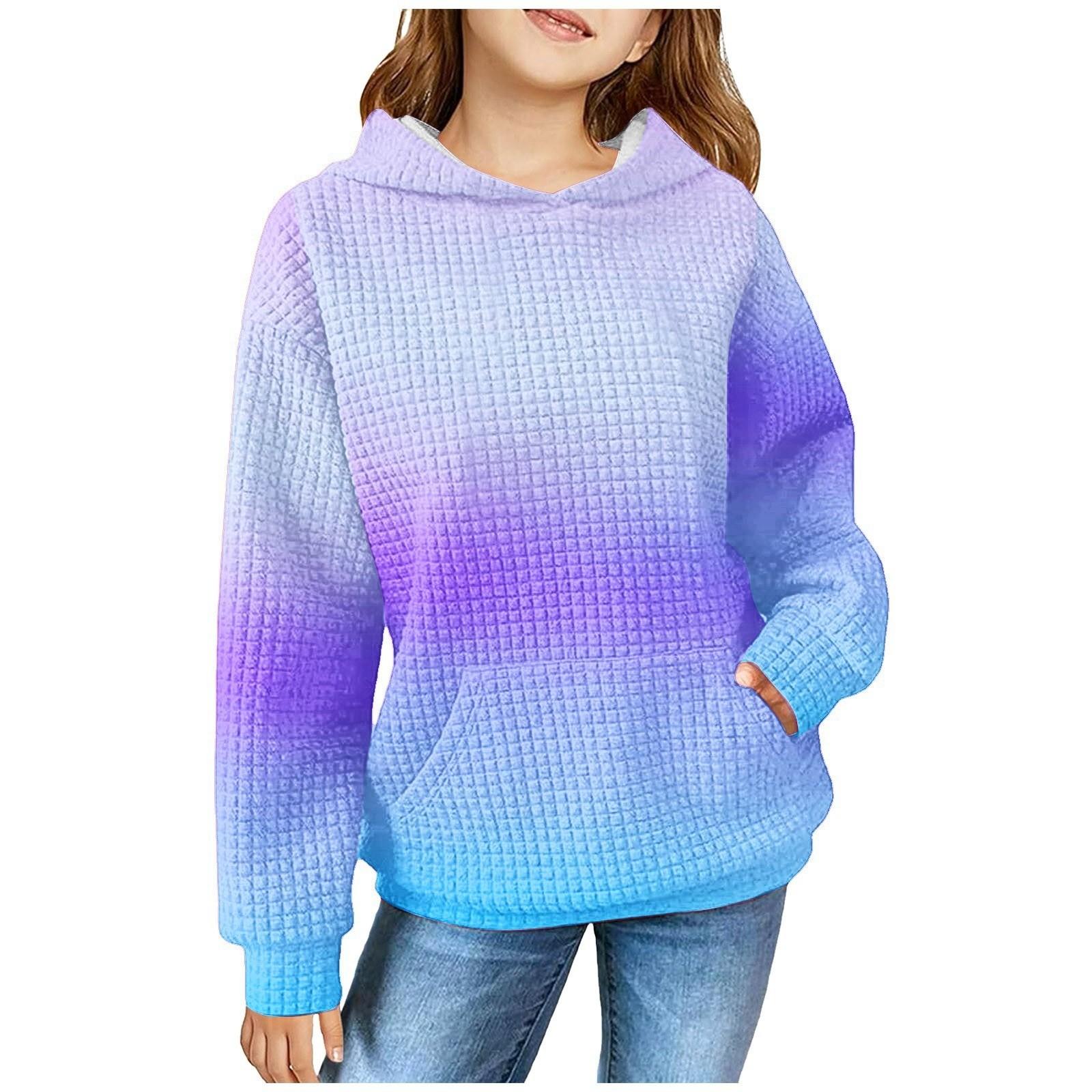 

Kids Girls Long Sleeve Gradient Printed Hoodie Knit Pullover Hooded Sweatshirt 120 синий
