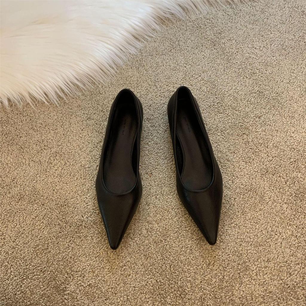 Ladies Summer Footwear with Heel Shoes for Women 2024 Office Low Elegant Pointed Toe Moccasins Chic Wholesale Shoe Genuine Mark