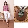 Retro Leather Rope Necklace with Wooden Alloy Pendant for Cotton and Linen Sweaters