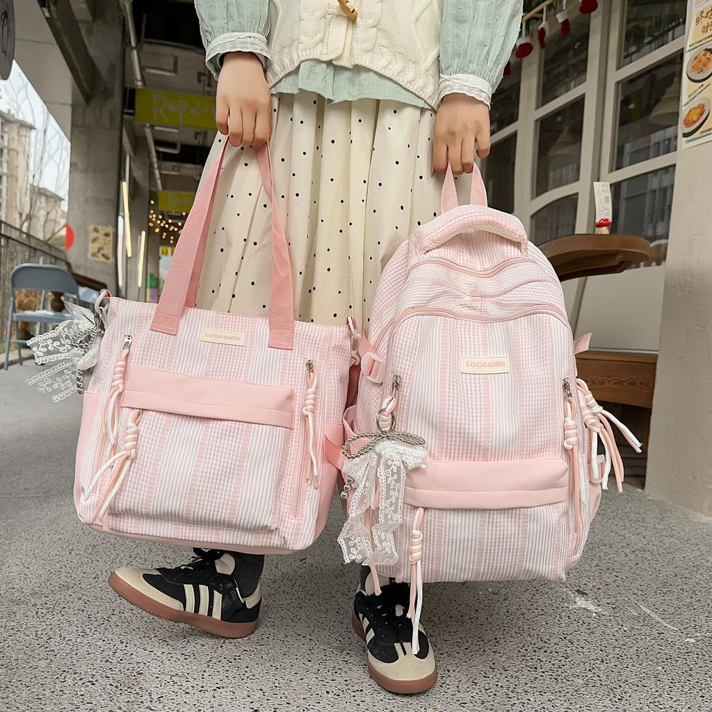 Schoolbag Female Japanese ins Small Fresh Junior High School High School Striped Backpack Light Casual College Student Backpack