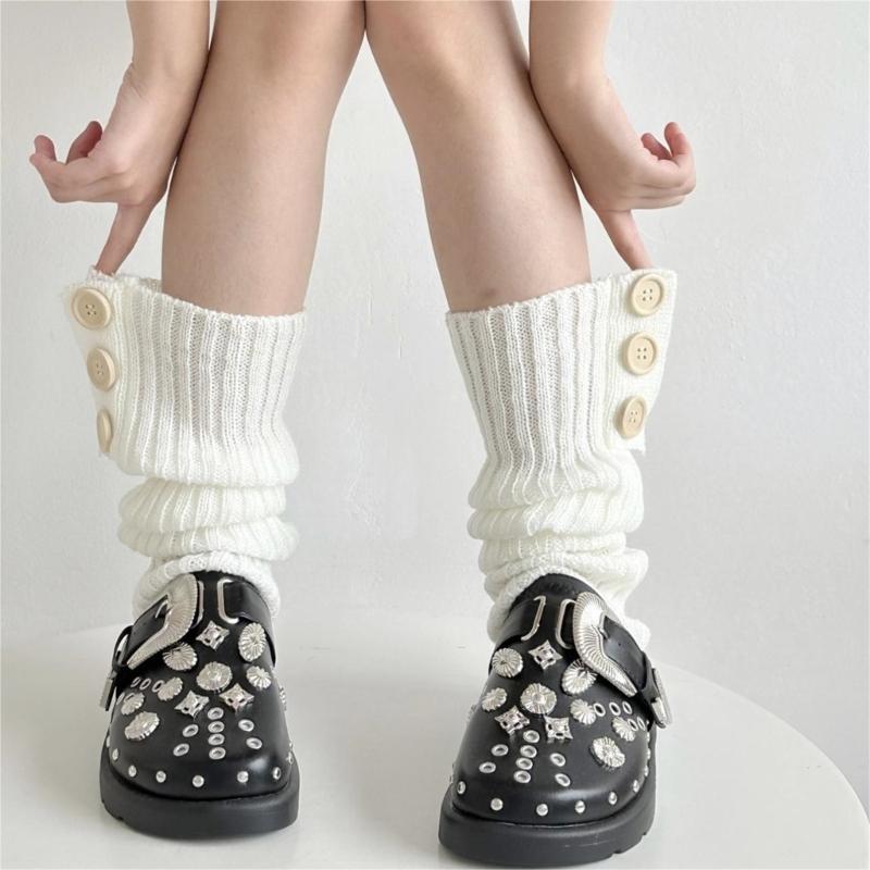 Lolitas Leg Warmers for Women Girls Button Leg Warmer Winter Knitted Long Socks Gothic Harajuku Leg Cover Streetwear