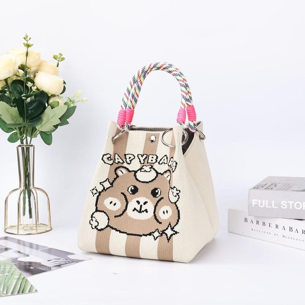 Casual Storage Bag Knit Tote Bag Lightweight Large Capacity Woven Handbag Ring Buckle Bag Women
